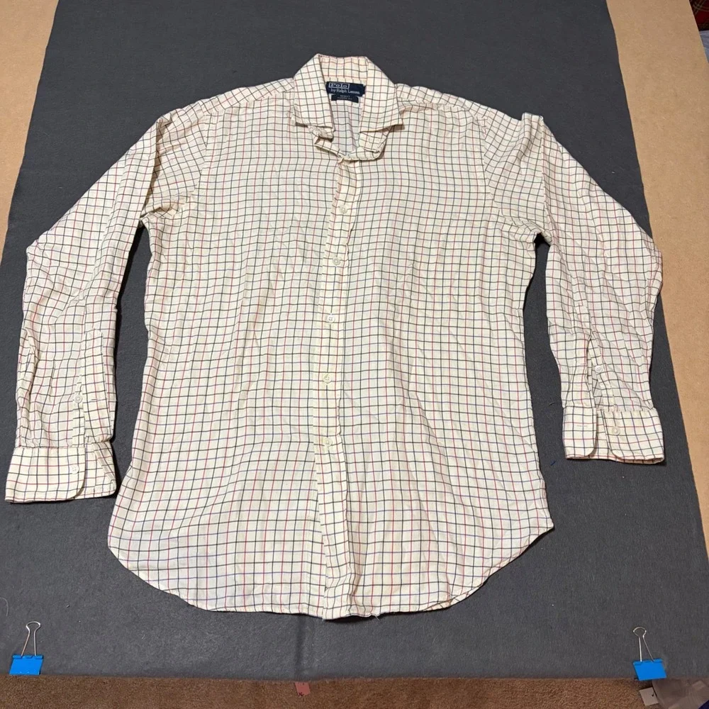 Polo Ralph Lauren Button Down Shirt Mens M Cream Check Regent Cotton Work
